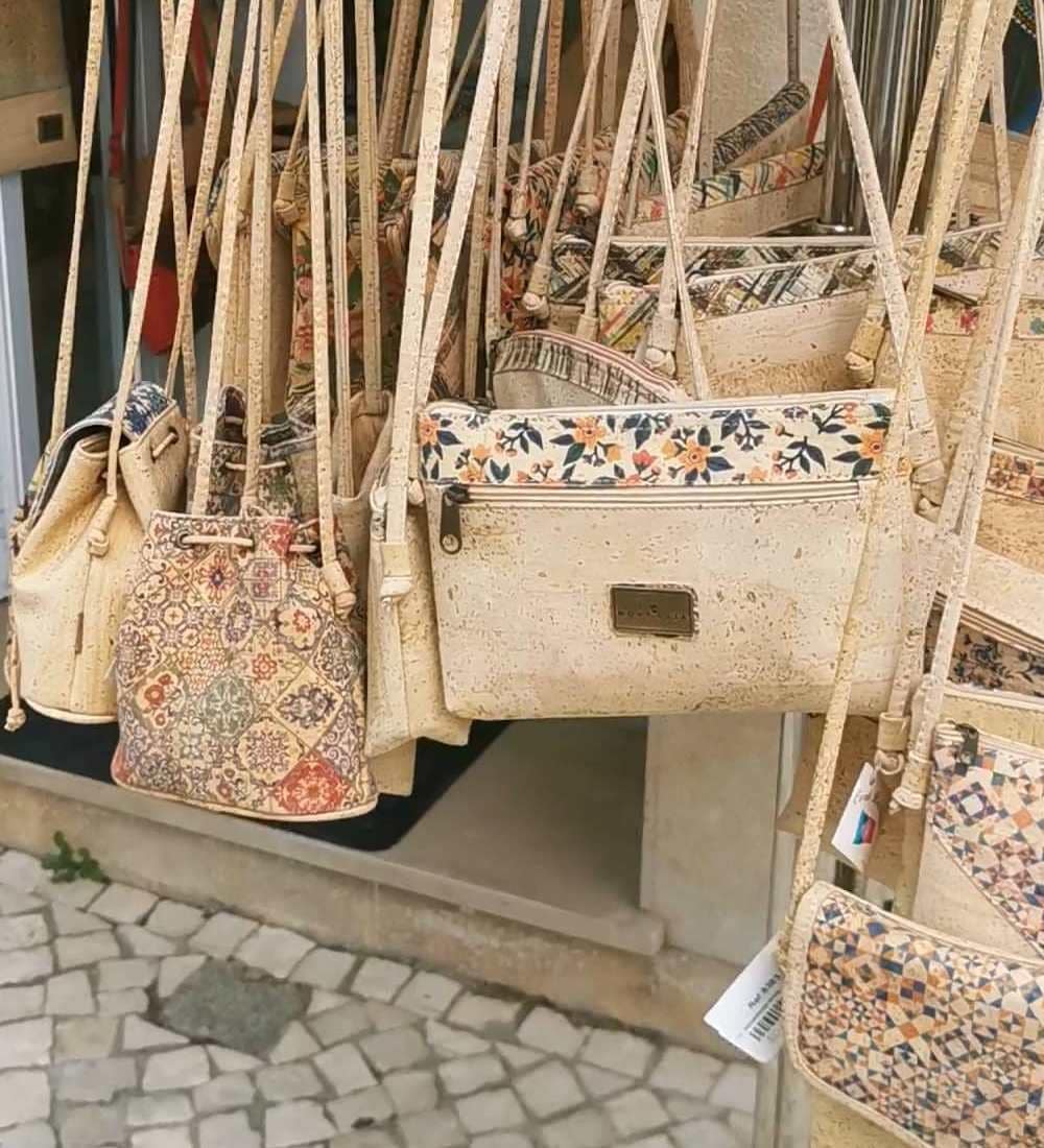 Cork products souvenirs from Portugal at local store in Monchique
