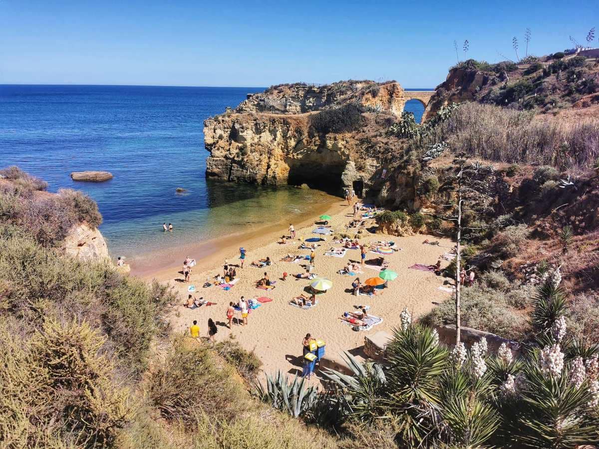 View of Praia dos Estudantes beach in Lagos Algarve from the Trilho dos Pescadores trail